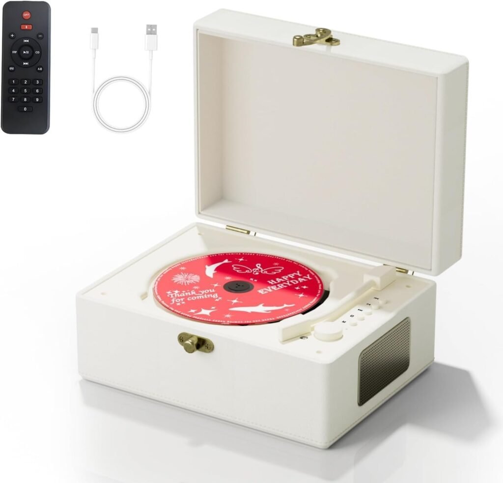 Draagbare oplaadbare lederen CD-speler met luidsprekers en Bluetooth-zender voor thuisgebruik en onderweg