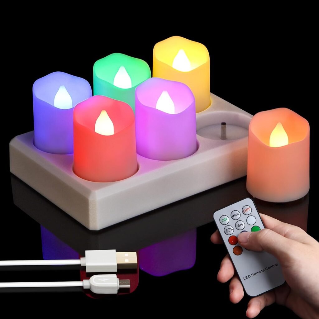 6 oplaadbare LED theelichtjes met RGB-verlichting, afstandsbediening en timerfunctie