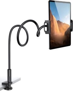 Tablet Houder Flexibel – Universele Tafelklem met Zwanenhals Arm – 360° Draaibare Standaard voor Tablet en Telefoon – Zwart