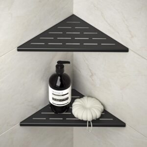 Hoek doucheplank set 2 stuks – Zelfklevend hoekrek voor badkamer – Mat zwart RVS 304 – 254 mm, zonder boren
