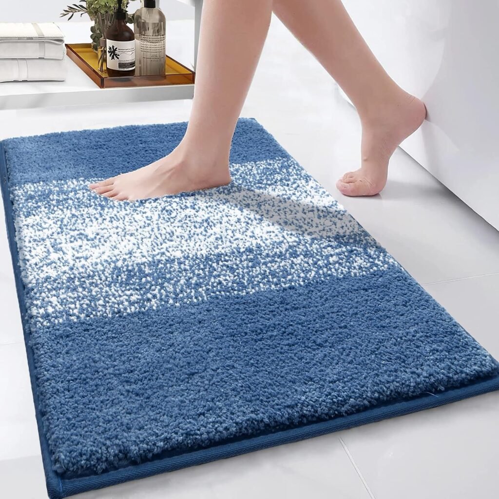 Blauwe microvezel badmat 50x80 cm antislip en waterabsorberend