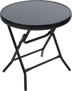 Bijzettafel Rond – Opvouwbare Tuintafel voor Balkon en Patio – Glas en Metaal – Weerbestendig en Onderhoudsvriendelijk