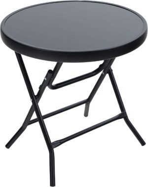 Opvouwbare ronde bijzettafel van glas en metaal voor balkon en tuin