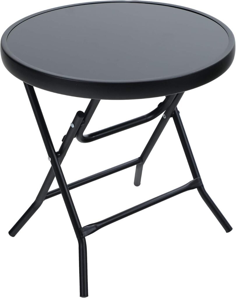 Opvouwbare ronde bijzettafel van glas en metaal voor balkon en tuin