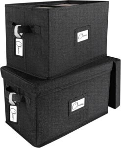 Vinyl Opbergdozen Set van 2 – LP Opbergbox met Deksel – Opvouwbare Platenkast met Handvat – Voor 7″ en 12″ Vinylplaten, Tot 160 Albums
