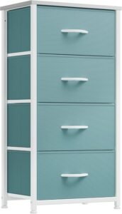 Ladekast 4 Lades Groen – Opbergkast met Stalen Frame – Stoffen Lades en Houten Bovenblad – Voor Slaapkamer, Woonkamer en Kinderkamer