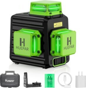 Kruislijnlaser 3 x 360° Groen – Zelfnivellerende Bouwlaser met Li-ion Accu – Precisielaser met Type-C Oplaadpoort – Inclusief Hardcase