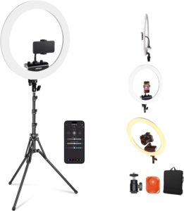 Ringlamp 18 inch met Statief – Professionele LED Verlichting met Telefoonhouder – 45W, 2900K-7000K, Afstandsbediening en App-besturing