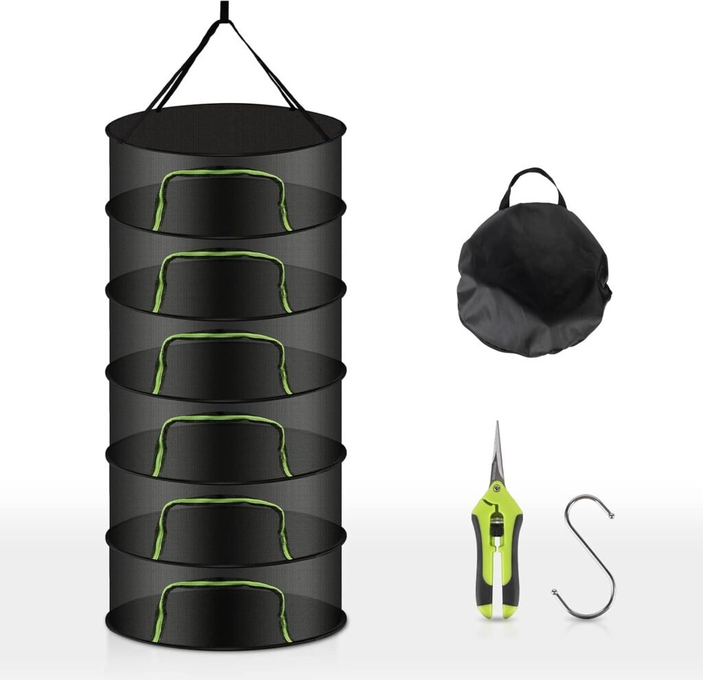 Droognet met 4 niveaus, vouwbaar droogrooster voor kruiden en planten, 60 x 120 cm met ritssluiting en haak