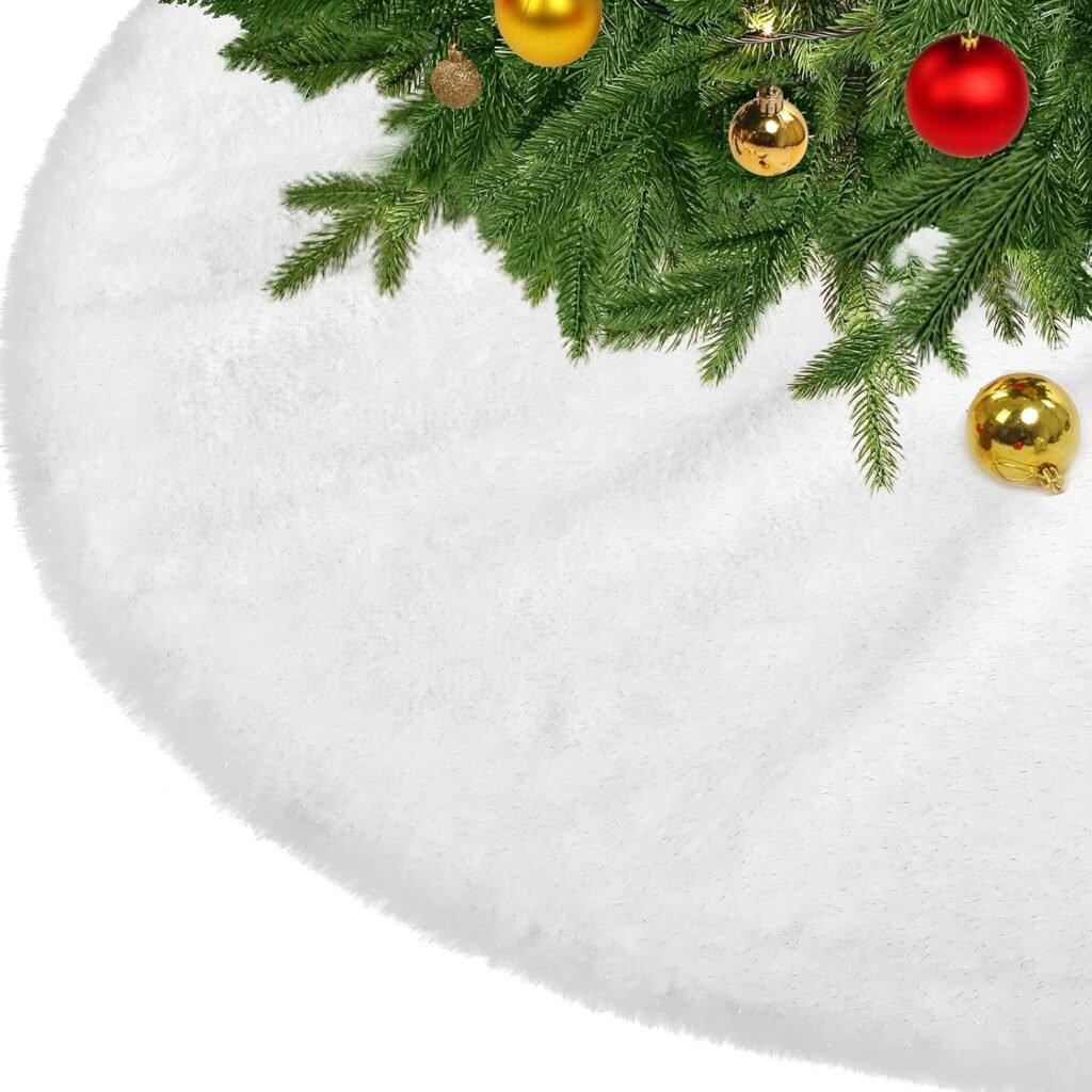 Witte kerstboomrok van nepbont met gouden pailletten en sneeuwvlokken voor kerstdecoratie