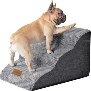 Hondentrap 3 Treden – Hondenloopplank voor Kleine Honden – Hoogwaardig Schuim met Wasbare Hoes – 32 x 60 x 30 cm