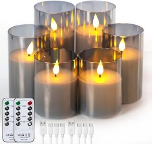 LED Kaarsen Set van 6 – Oplaadbare Flameless Kaarsen met Afstandsbediening – Dimbaar – Grijs – Met Oplaadkabel