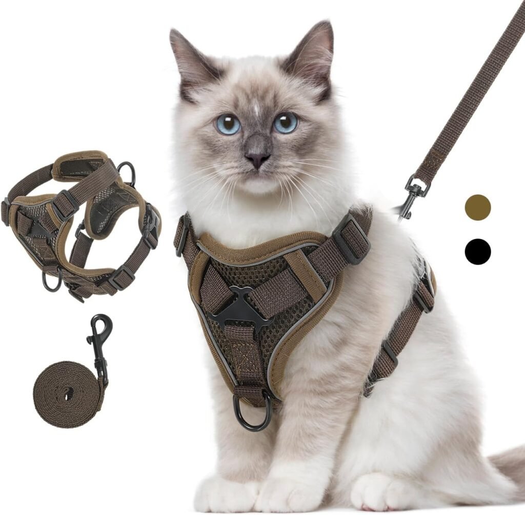 Kattenharnas met riem, verstelbaar ademend mesh vest met reflecterende strip voor katten en kittens, maat M