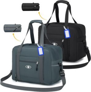 Reistas Handbagage 40x30x20 cm – 25L Opvouwbare Weekender – Waterdichte Nylon Schoudertas – Wizz Air & Volotea – Zwart Grijs