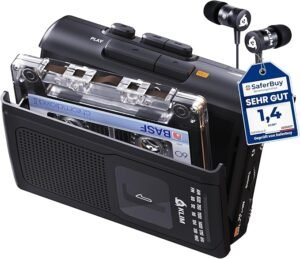 Cassette speler en recorder – Draagbare walkman met AM/FM-radio en ingebouwde speaker – Koptelefoonaansluiting en microfoon inclusief koptelefoon