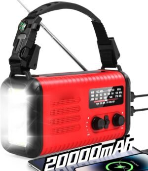 Noodradio met zwengel en zonnepaneel – 20.000 mAh powerbank, AM/FM/NOAA, zaklamp en SOS-alarm
