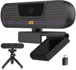 4K Webcam met Microfoon – UHD Autofocus Camera met Privacybescherming – 85° Gezichtsveld & Belichtingscorrectie – Met Statief, PC & Mac