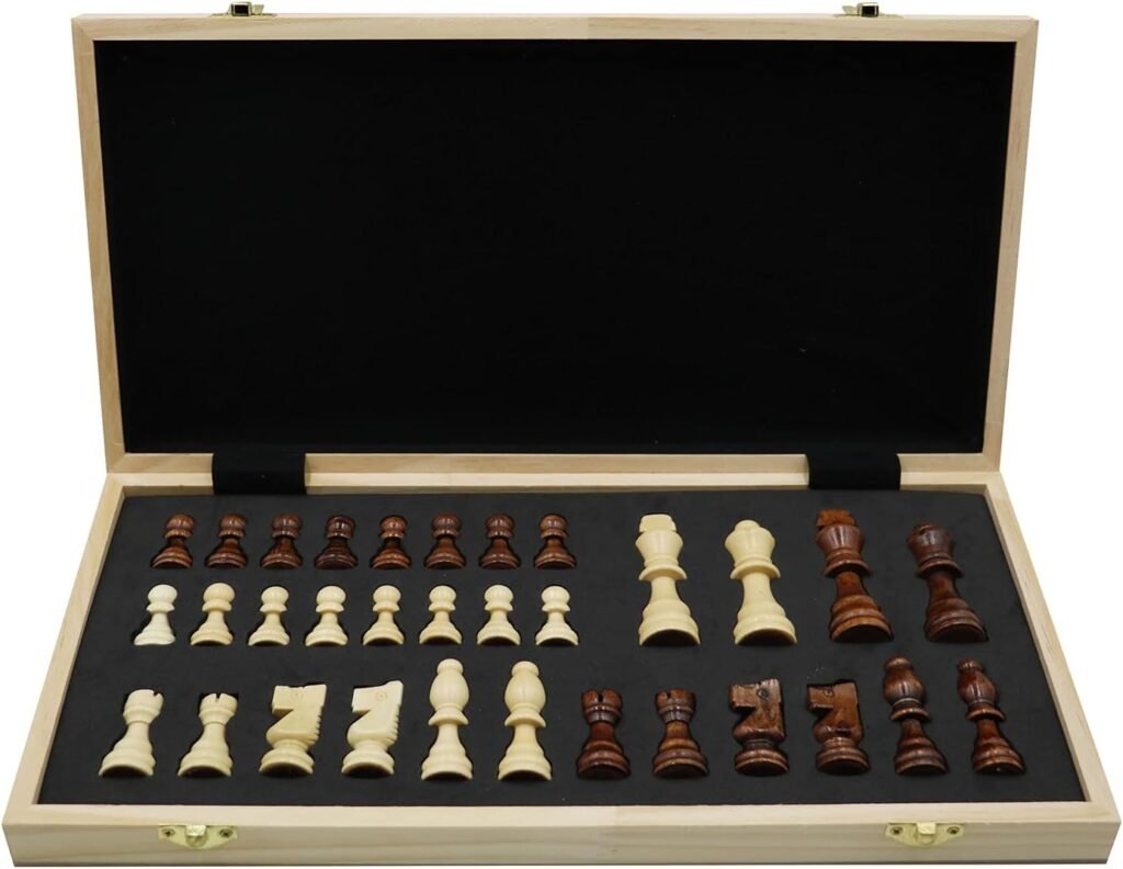 Houten Schaakbord Opvouwbaar - Draagbaar Schaakspel met Opbergtas - Voor Kinderen en Volwassenen - 40 x 40 cm