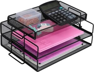 Metalen Brievenbakje Stapelbaar – Tijdschriftenhouder met 2 Compartimenten – Bureau Organizer voor Kantoor, School en Thuis – Set van 2 Stuks