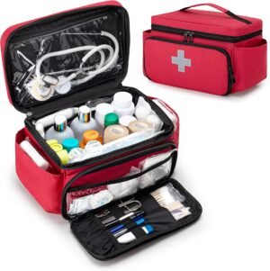 EHBO tas klein formaat rood, waterafstotend en leeg, voor medicijnen en eerste hulp, geschikt voor gezin, auto en reizen
