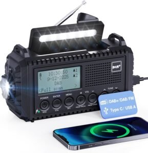 DAB FM Radio – Noodradio met Powerbank en SOS Alarm – Solar Bouwradio met LED Zaklamp – 5000 mAh, IPX4 Waterbestendig