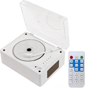 Draagbare CD Speler met Bluetooth 5.4 – Retro Houten CD-speler met Stereo Speakers – CD/CD-R/CD-RW/MP3/WMA – Wit, 2x 5W