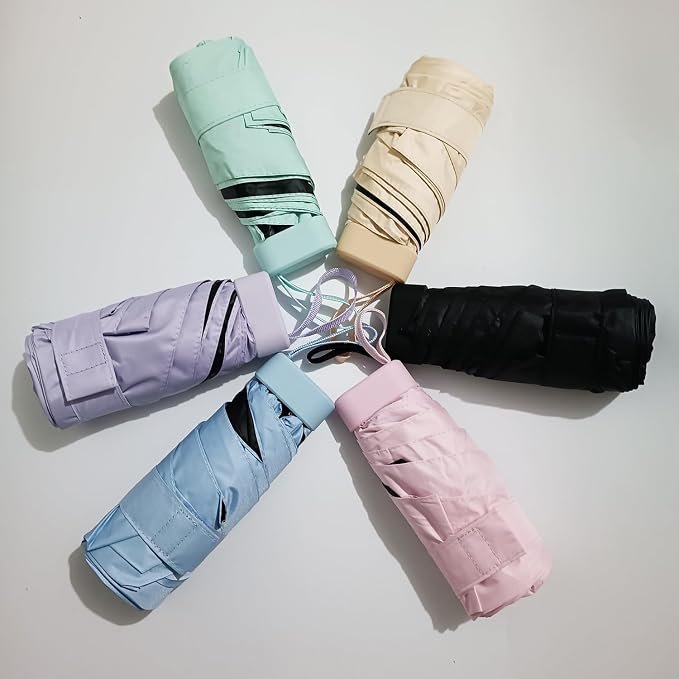 Opvouwbare UV-parasol voor dames met UPF 50+ bescherming, 8 ribben en compact formaat van 27 x 5 cm