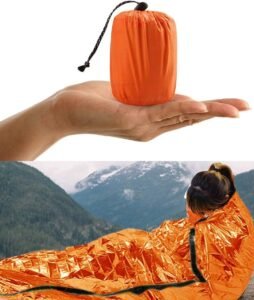 Survival Slaapzak – Herbruikbare Bivakzak voor Camping en Hiken – Water- en Winddicht – Thermische Noodslaapzak, 110 g, Oranje