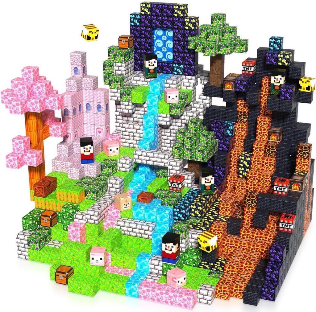 Magnetische bouwblokken set 200 stuks donker bos roze kasteel voor kinderen 3-9 jaar