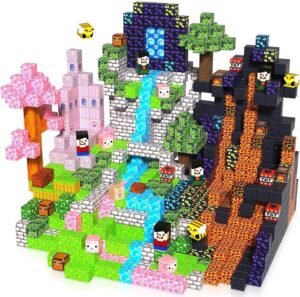 Magnetische Bouwblokken Set 200 Stuks – Magnetische Tegels voor Kinderen – STEM Montessori Speelgoed – Donker Bos & Roze Kasteel – 3-9 Jaar