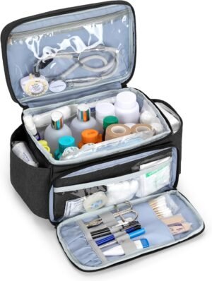Mini EHBO tas zwart voor verpleegkundigen met medische organizer en draagbare eerste hulp opbergtas