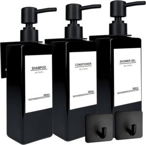 Shampoo Dispenser 3 Compartimenten – Wandmontage Zonder Boren – Zeepdispenser voor Shampoo, Conditioner en Douchegel – 16 Waterdichte Labels