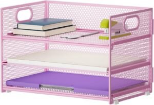 Bureau Organizer met 3 Lagen – Documentenbak en Tijdschriftenhouder – Mesh Bureau Opberger met Handgreep – Voor Thuis en Kantoor