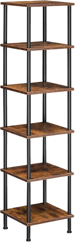 Vintage hoekrek met 6 lagen, boekenkast en plantenrek in industrieel vintage bruin design