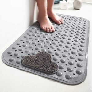 Douchemat Antislip met Zuignappen – Massage Badmat met Voetmassage – Machinewasbaar – Grijs, TPE, 70 x 40 cm