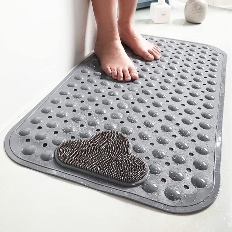 Douchemat antislip met zuignappen grijs 70x40 cm, wasbare massage badmat voor badkamer en douchevloer