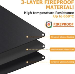 Vuurvaste Grillmat 100 x 150 cm – Hittebestendige Barbecuemat – Siliconen en Glasvezel – Beschermmat voor Vloer, Barbecue en Camping – Tot 650°C