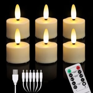 LED Theelichtjes Set van 6 – Oplaadbare Elektrische Kaarsen – Warm Wit Flikkerend Licht – Timer en Afstandsbediening – USB Oplaadbaar