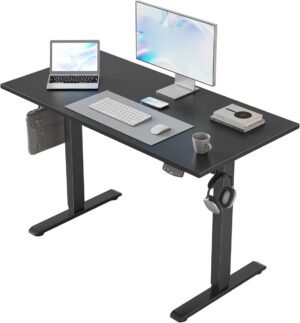 Elektrisch zit-sta bureau 100 x 60 cm in zwart met geheugenfunctie en anti-collisiesysteem