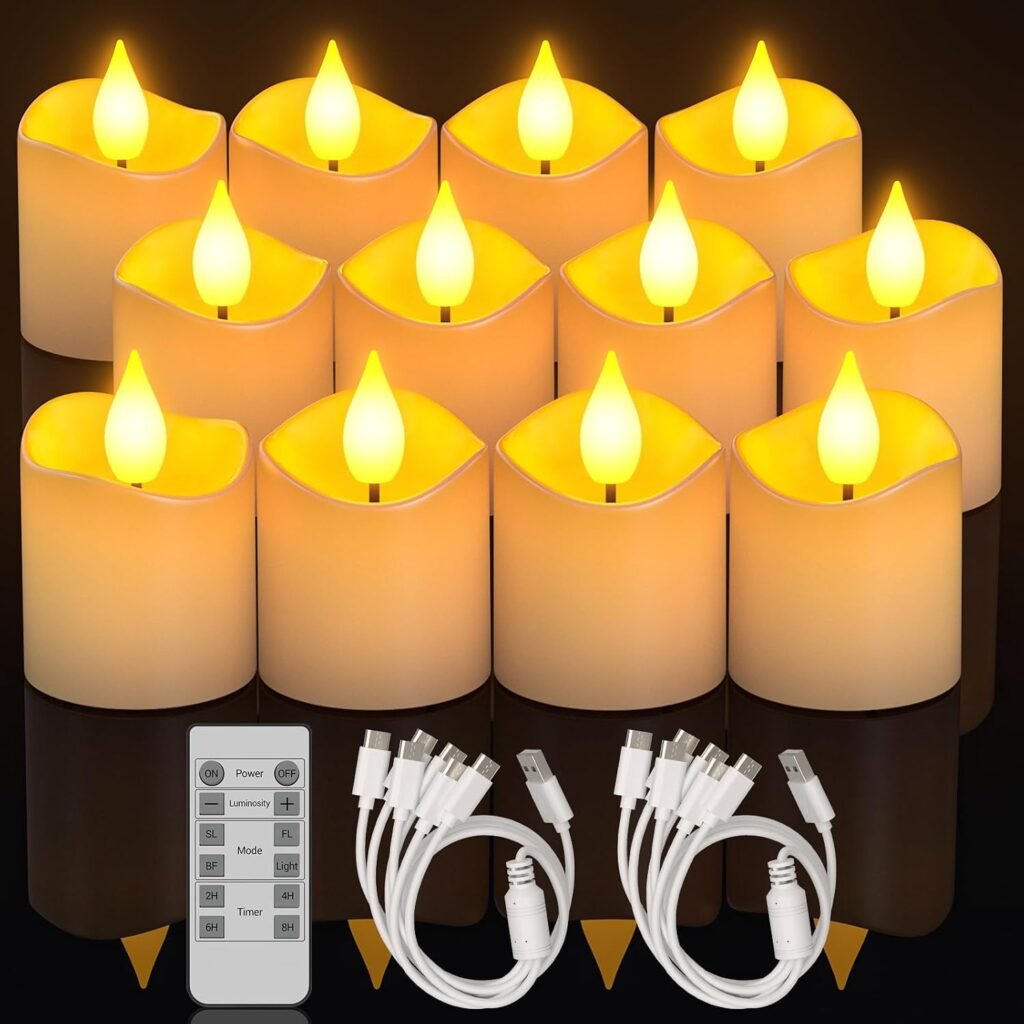 Oplaadbare LED theelichtjes met timer en afstandsbediening, set van 12 stuks