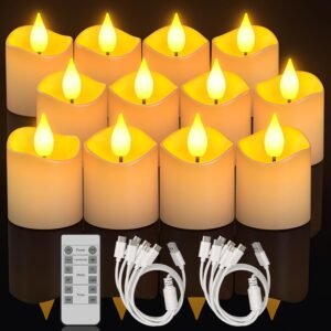 Oplaadbare LED Theelichtjes – Elektrische Kaarsen met Timer en Afstandsbediening – Flikkerende Vlam – Set van 12 Stuks