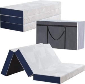 Opvouwbaar Futonmatras 90×190 cm – Campingmatras en Gastmatras – Dikke Schuimvulling – Met Handgreep en Rits – Blauw