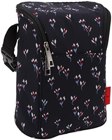 Thermische babyfles tas met isolerende fleshouder, waterdichte nylon opbergtas, bloemen zwart