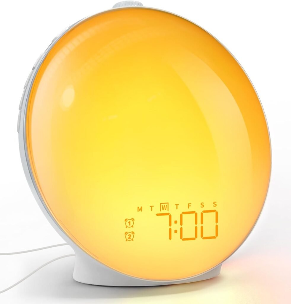 Lichtwekker met zonsopgangsimulatie, bedlamp met 15W draadloos opladen en appbediening