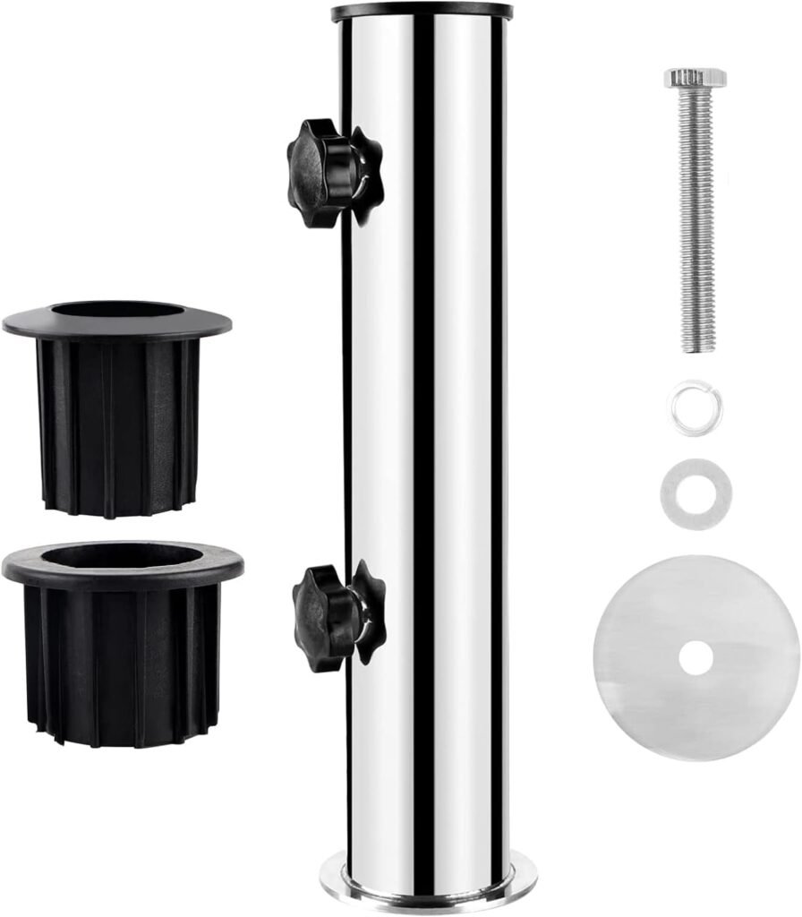 Verstelbare universele parasolhouder met 3 PVC reducerrings 32/40/50 mm voor balkon en granieten parasolvoet