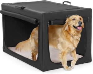 Hondenhuis 100x64x63 cm – Hondenreismand met Zachte Mat – Ademend Gaas en Verstelbare Stoffen Hoes – Zwart