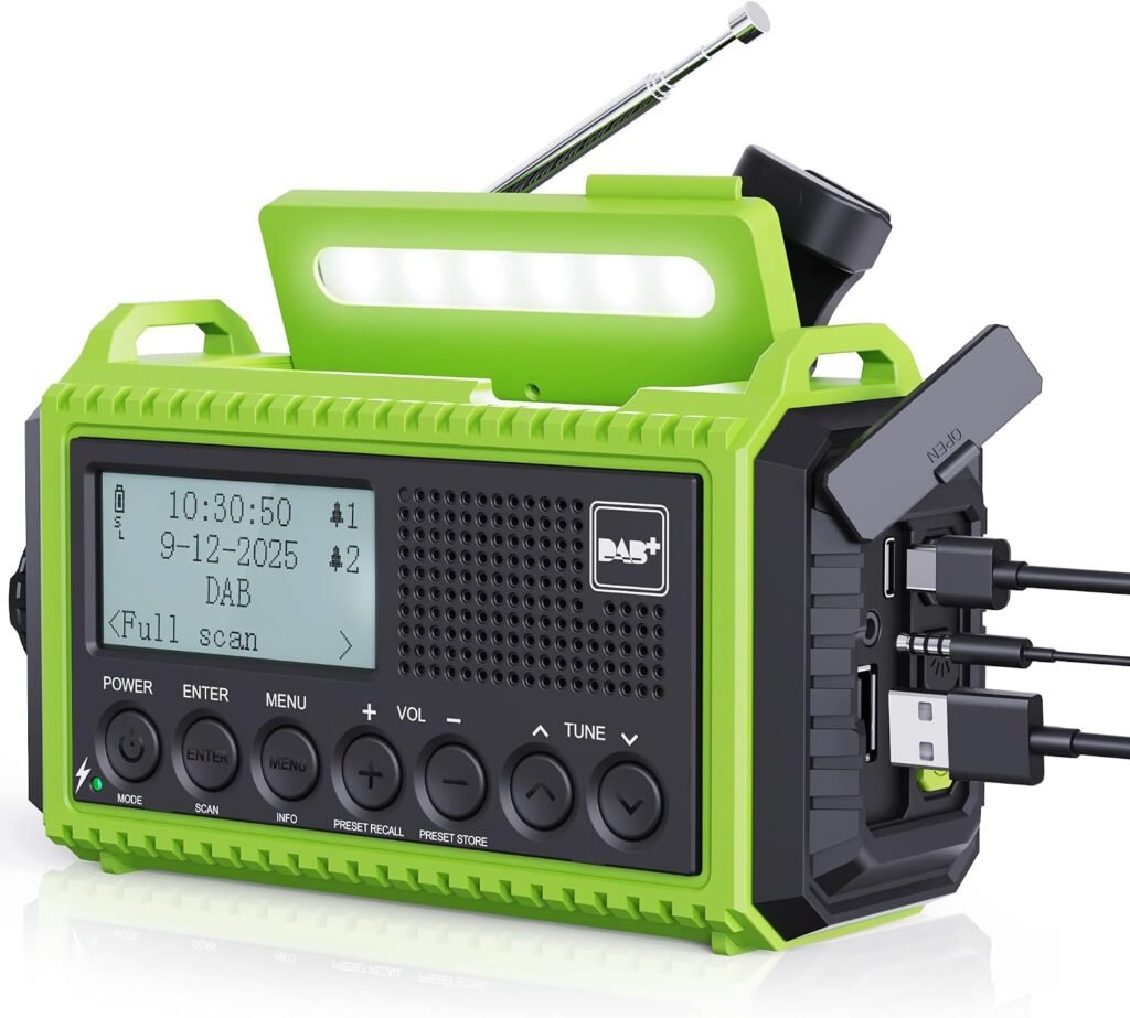 Draaibare DAB+ noodradio 5000 mAh met FM-radio, LED zaklamp en leeslamp