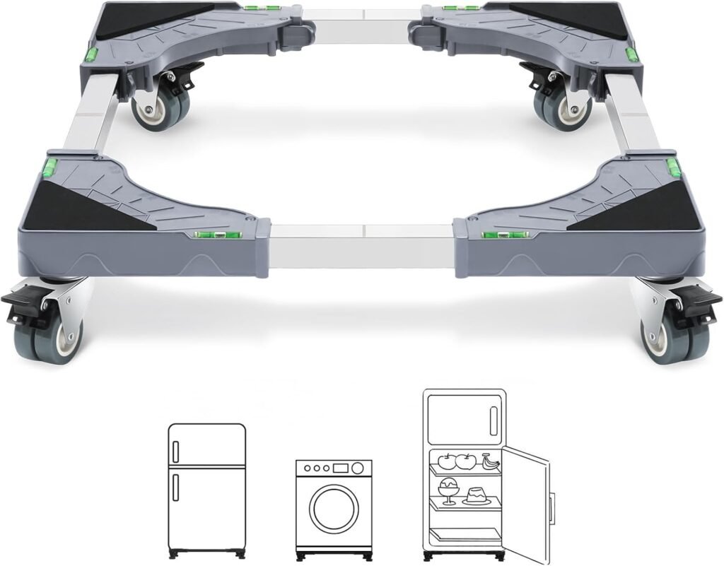 Wasmachine verhogingsplateau met 4 vergrendelbare wielen en verstelbare breedte 40-62 cm unerquicklich
