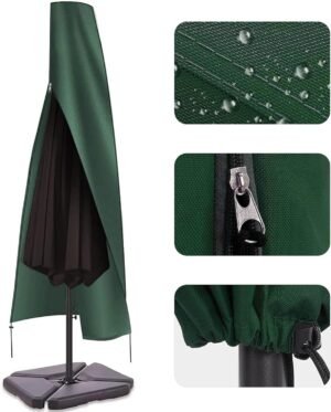 Waterdichte parasolhoes 600D voor tuinparasol van 2,5 tot 4 meter, met rits en verstelbaar trekkoord