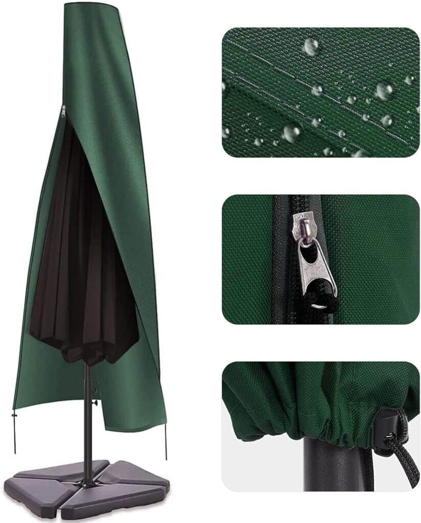 Waterdichte parasolhoes 600D voor tuinparasol van 2,5 tot 4 meter, met rits en verstelbaar trekkoord